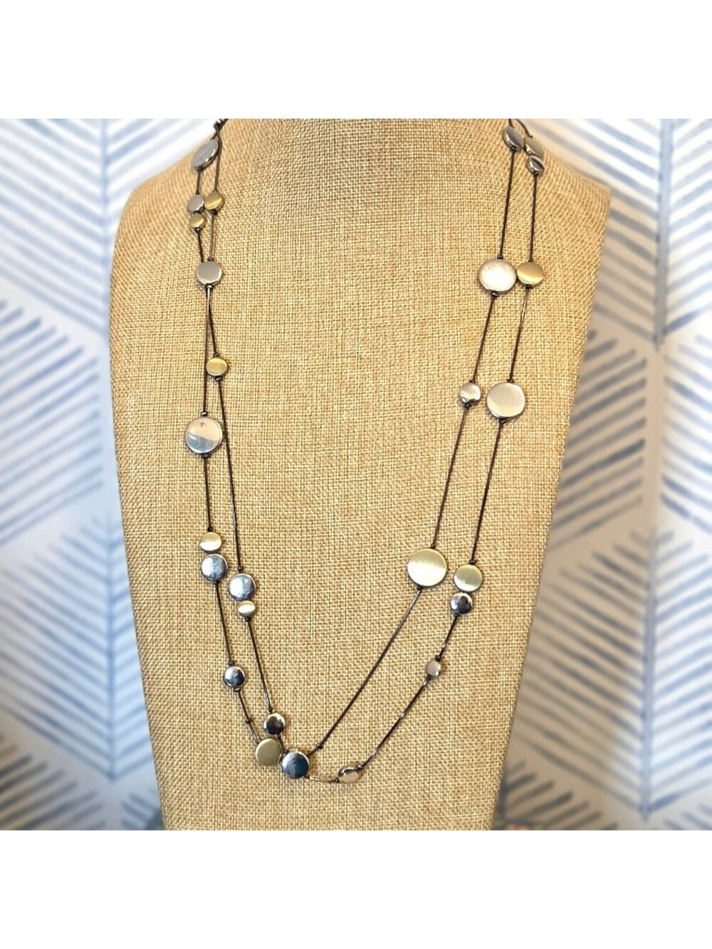 Chico's Gold & Silver Tone Disc Double Strand 36" Necklace Roma Collection